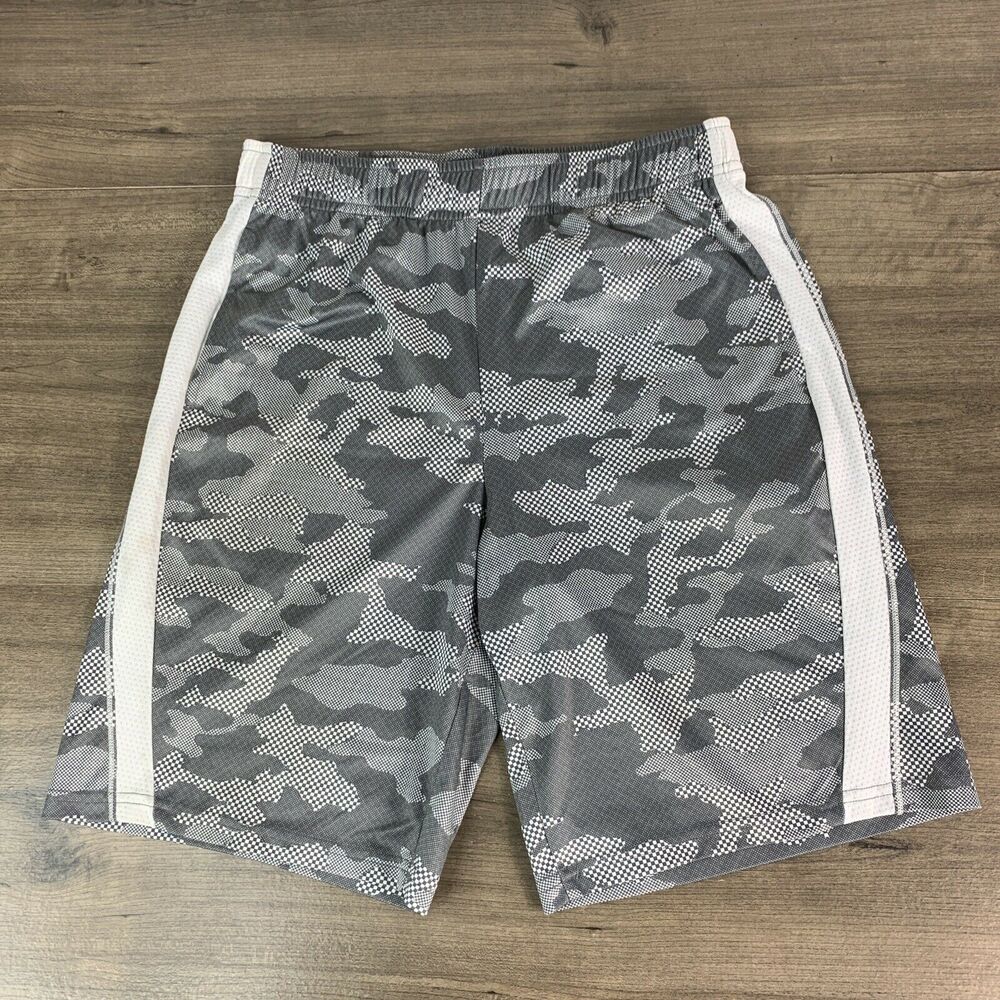 Tek Gear Dry Tech Boys Basketball Shorts Size Large Jersey Camo Gray Athletic